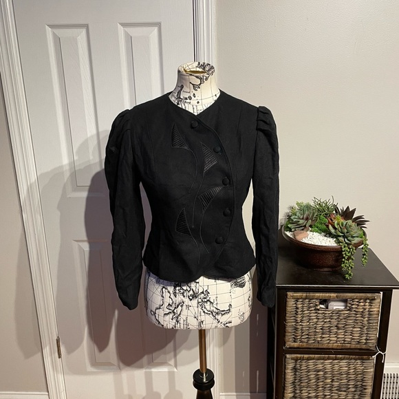 Vintage Wool Norgail LTD NY Embroider Asymmetric Wrap Button Puffy Poplin Sleeve - Picture 2 of 6